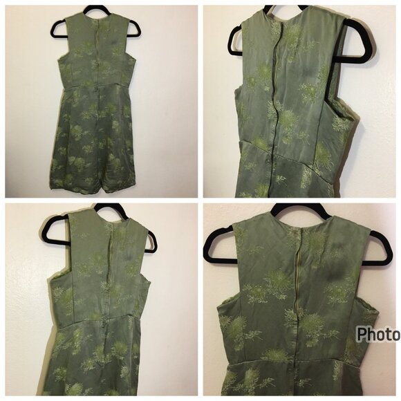 Vintage 50s 60s Green Party Dress with Bow Wiggle Cocktail Holiday Christmas (IB - Picture 3 of 16